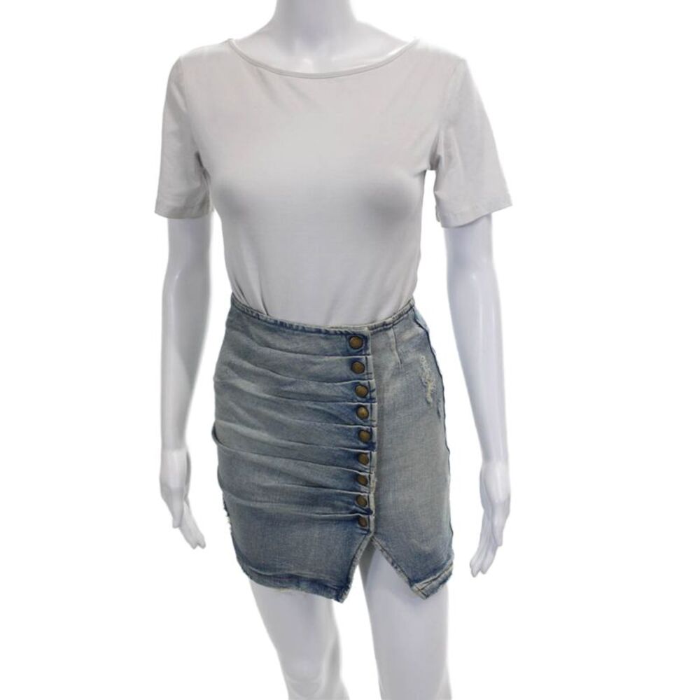 Retrofete Women Blue Pleated Short Skirt Cotton Button Size XS